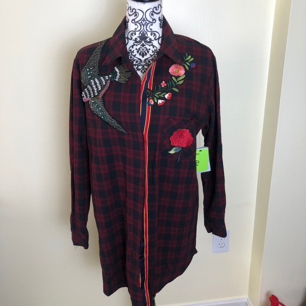 Sam Edelman plaid embroidered shirt dress